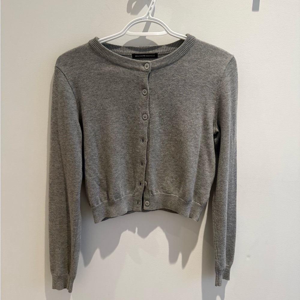 Brandy Melville Gray Cropped Button-Up Cardigan